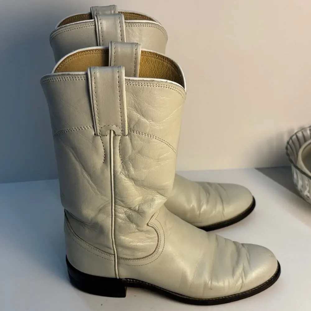 Justin Roper Vintage Women’s Eggshell Leather Cowgirl Boots L3713 Rodeo Sz 4.5B